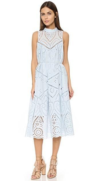 Zimmermann Epoque Broderie Panelled Midi Dress Dusty Blue Size 0 / AU 8 - Image 4