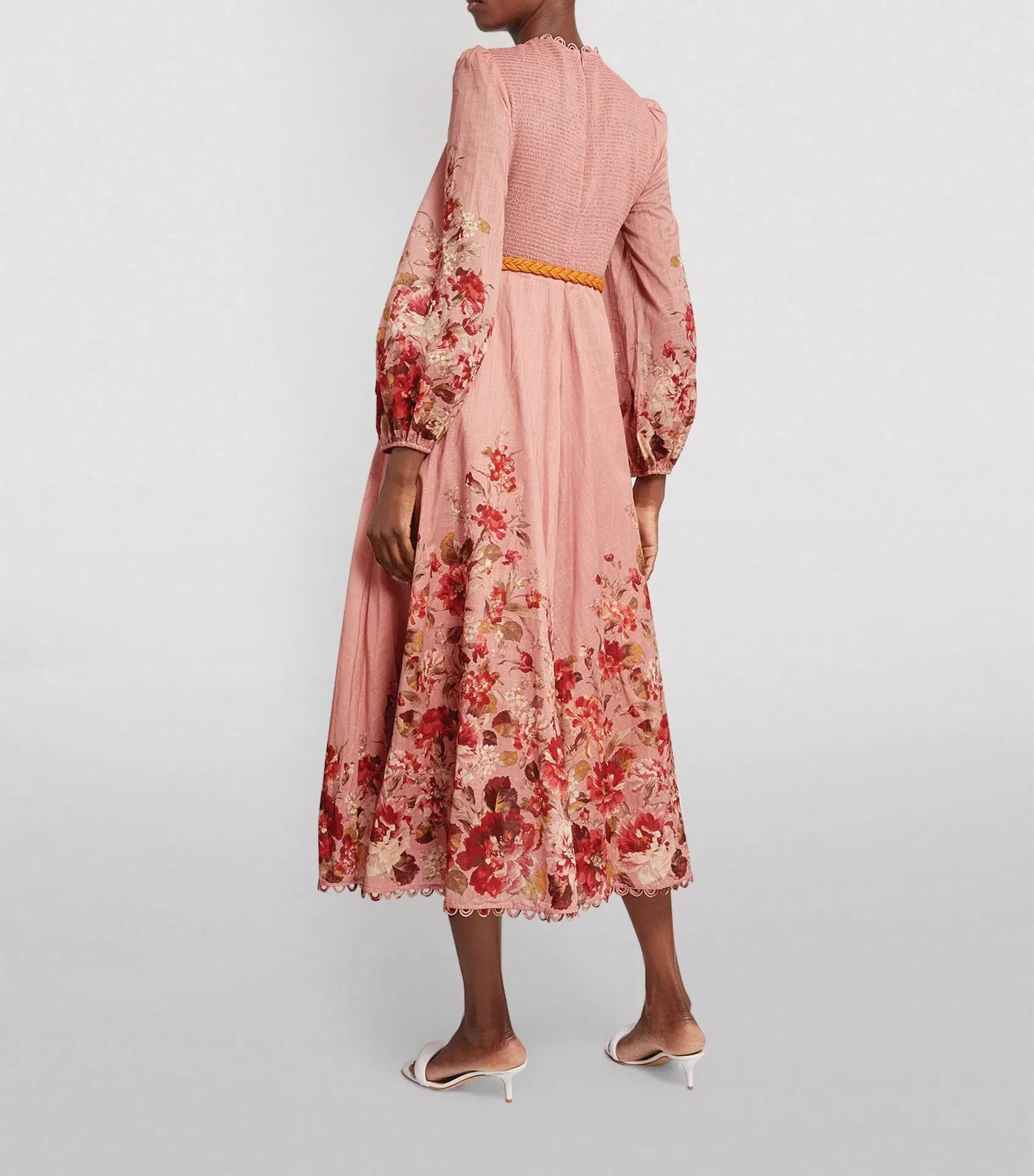 Zimmermann Cassia Shirred Midi Dress Musk Floral Size 3 / AU 14 - Image 2