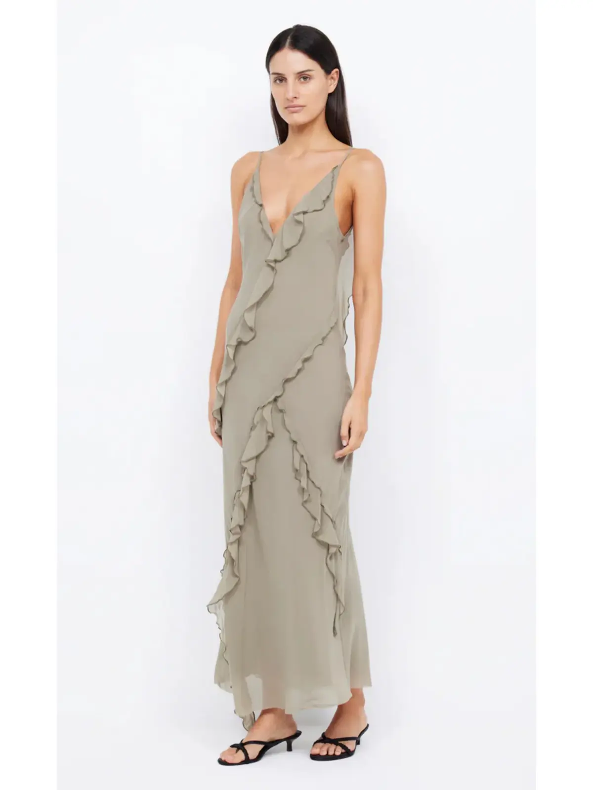 Bec & Bridge Gabriel Frill Maxi Dress Sage Size AU 8 - Image 2