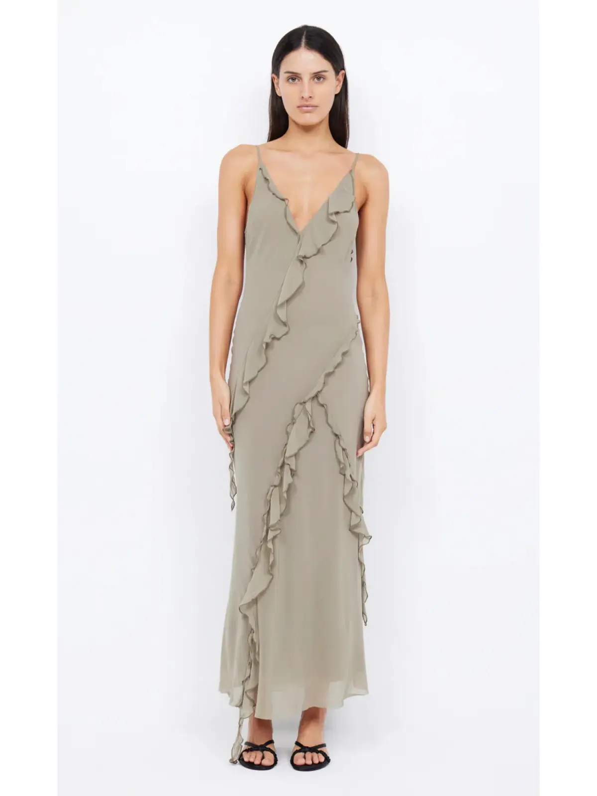 Bec & Bridge Gabriel Frill Maxi Dress Sage Size AU 8 - Image 1
