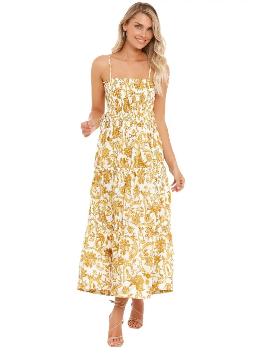 Shona Joy Tiered Midi Dress in Curry Size AU 8 for rent on The Volte - main image