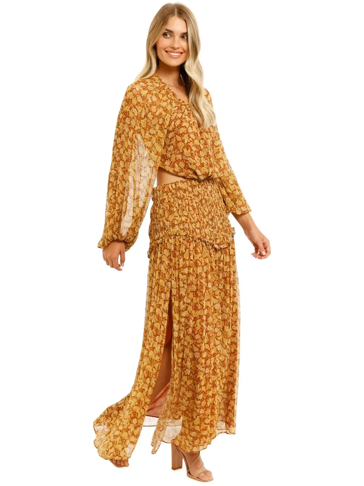Shona Joy Sunset Cut Out Midi Dress in Tumeric Size AU 12 - Image 2