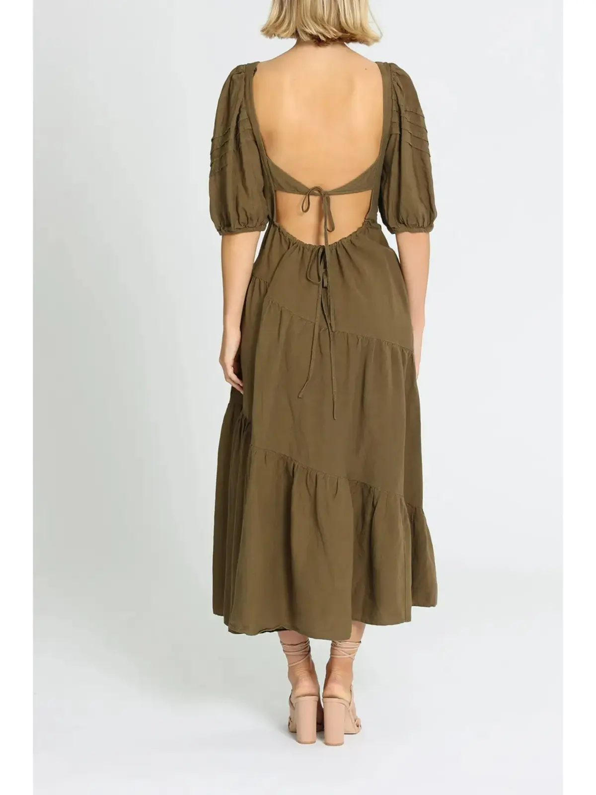 Shona Joy Juliana Midi Dress in Khaki Size AU 8 - Image 3