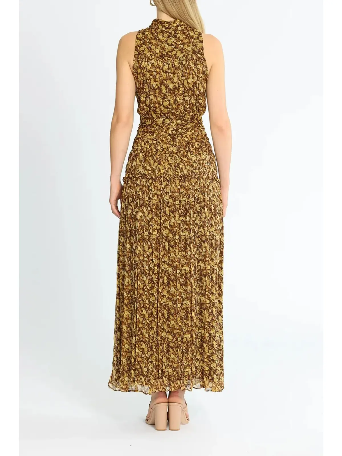 Shona Joy Carmela Sleeveless Midi Dress Khaki Print Size AU 6 - Image 3
