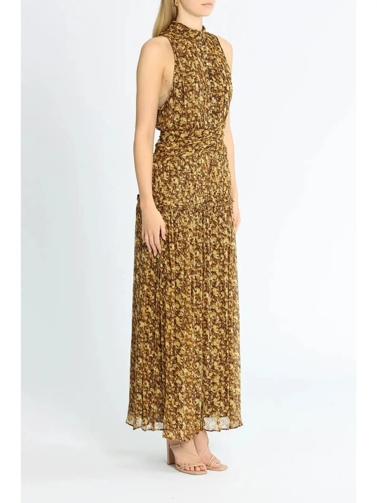 Shona Joy Carmela Sleeveless Midi Dress Khaki Print Size AU 6 - Image 2