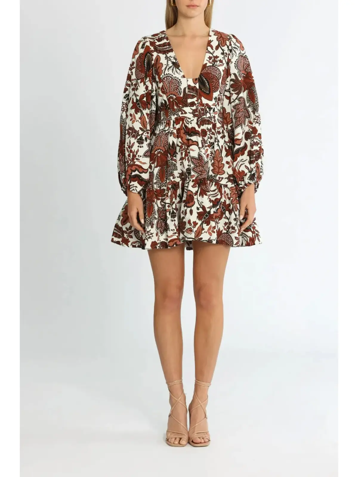 Shona Joy Catalina Plunged Balloon Sleeve Mini Dress in Multi Size AU 8 - Image 1