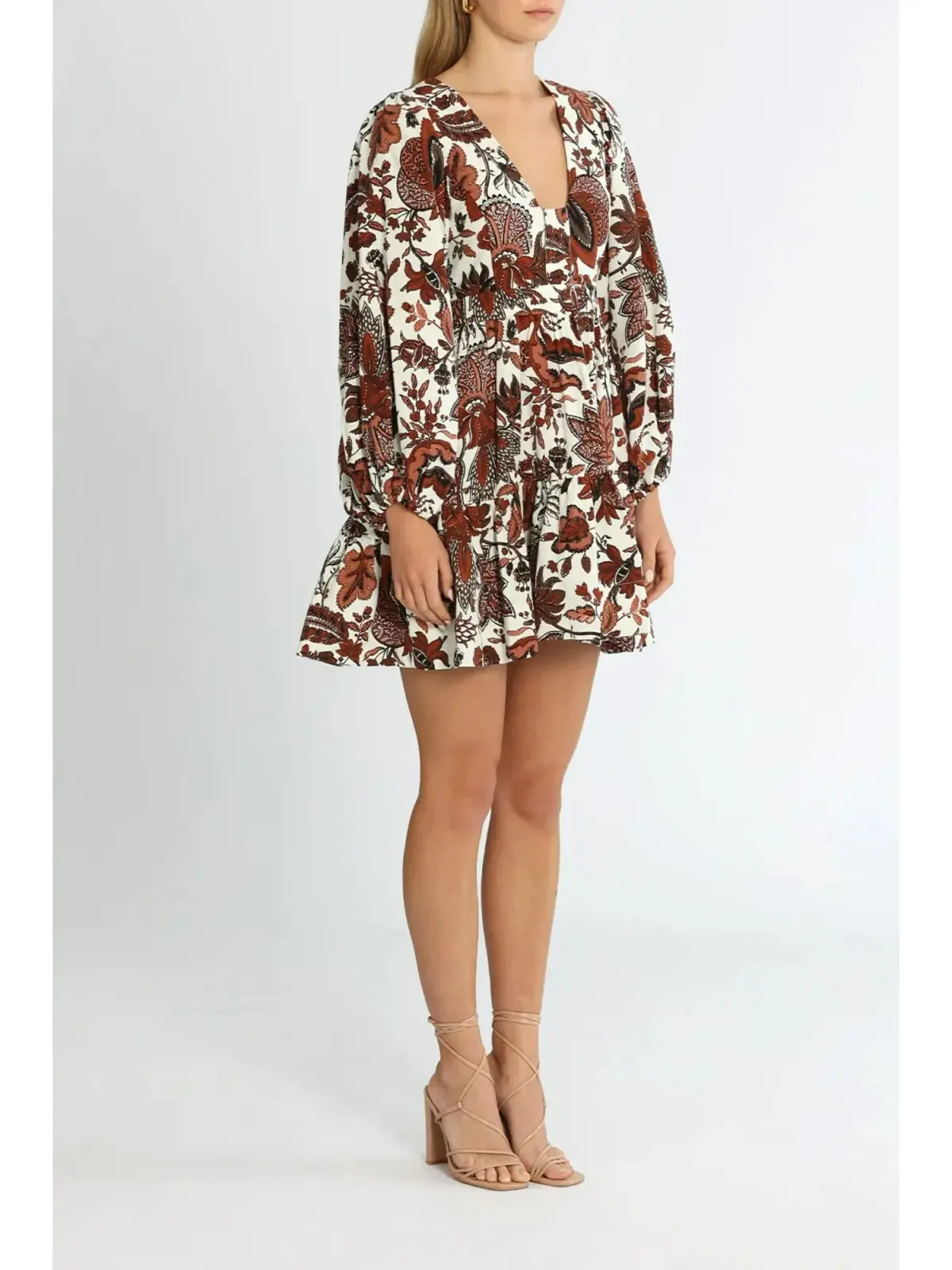 Shona Joy Catalina Plunged Balloon Sleeve Mini Dress in Multi Size AU 8 - Image 2