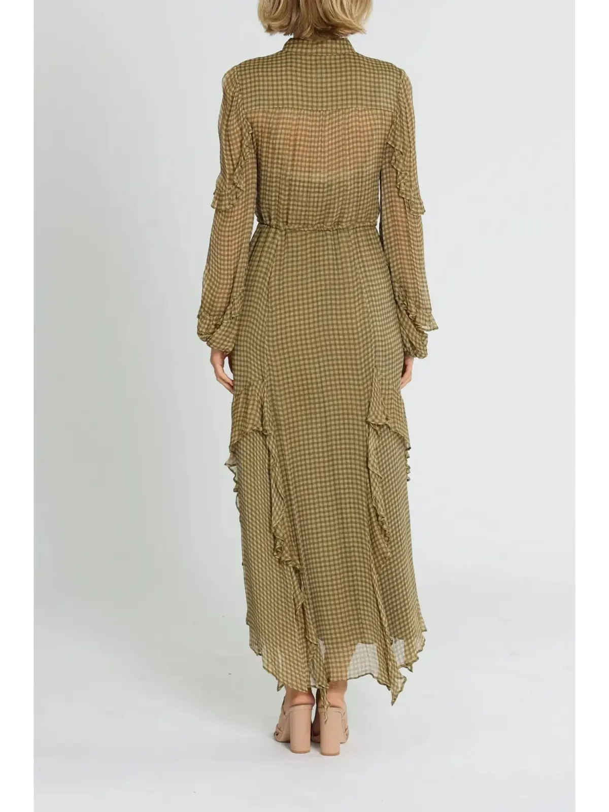 Shona Joy Eleonora Drawstring Frill Midi Dress in Olive Size AU 6 - Image 3