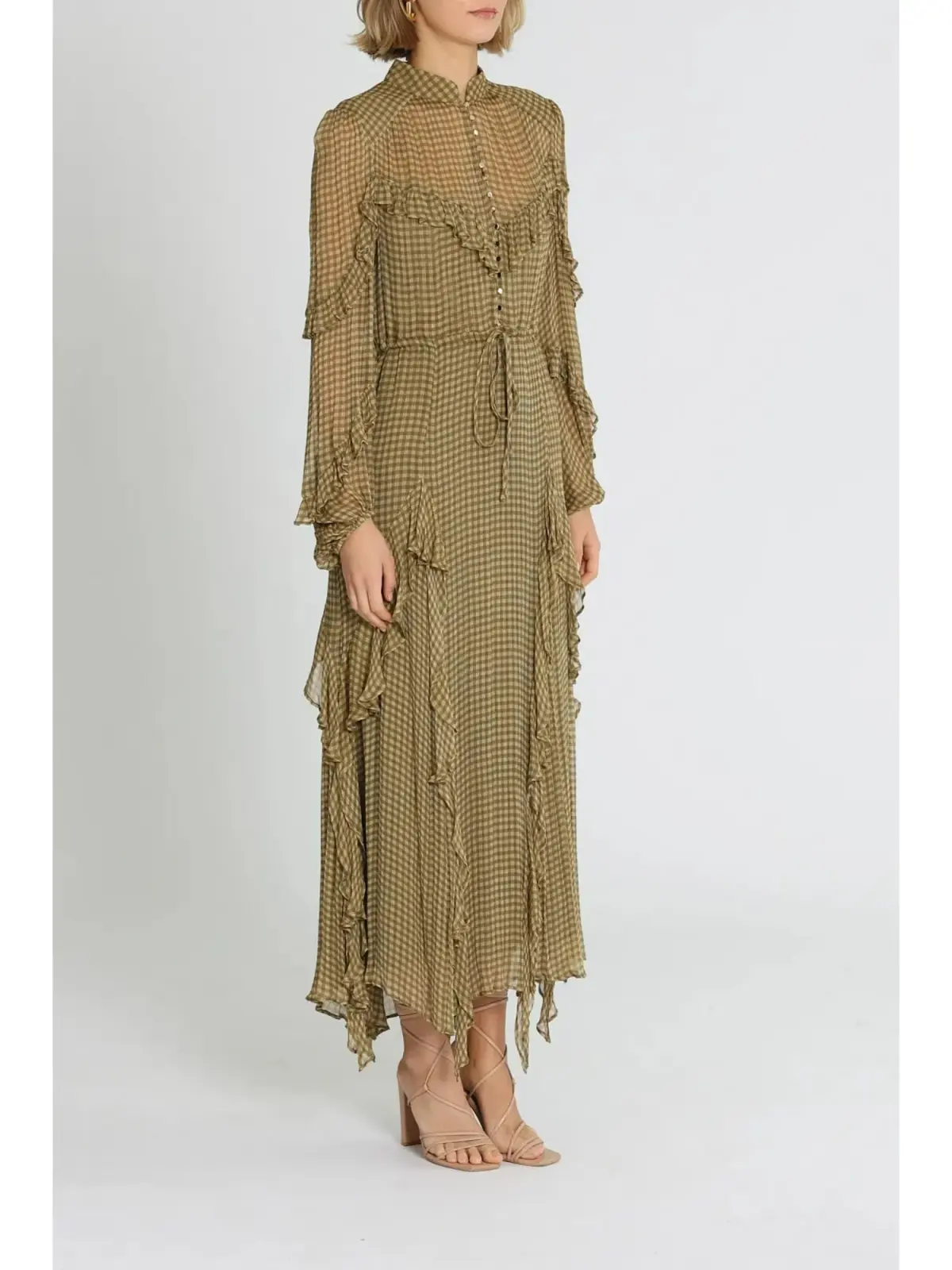 Shona Joy Eleonora Drawstring Frill Midi Dress in Olive Size AU 6 - Image 2