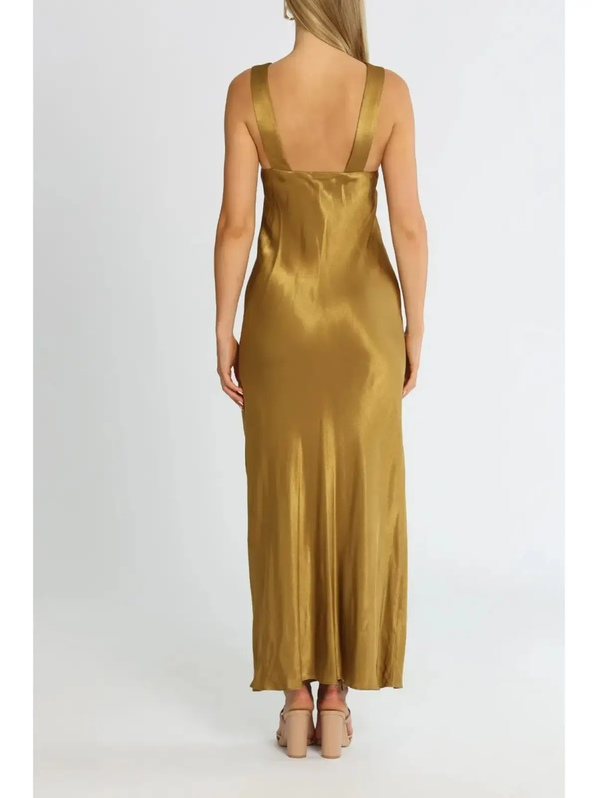 Shona Joy Giorgia Plunged Midi Dress in Olive Oil Size AU 14 - Image 3