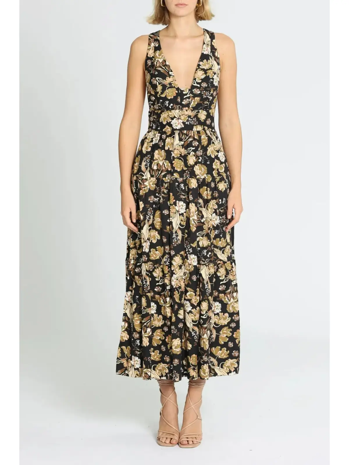 Shona Joy Palermo Plunged Low Back Midi Dress in Multi Size AU 8 - Image 1