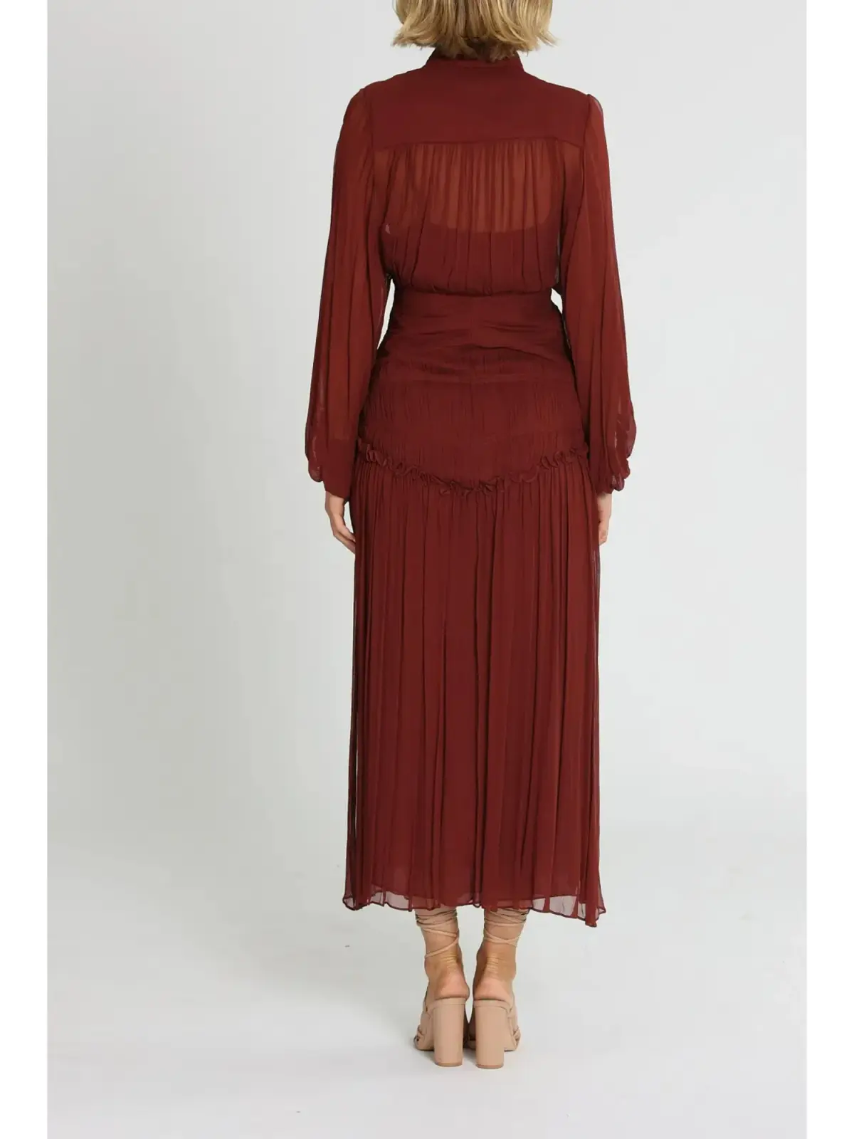 Shona Joy Safira Button Up Ruched Midi Dress in Sangria Size AU 10  - Image 3