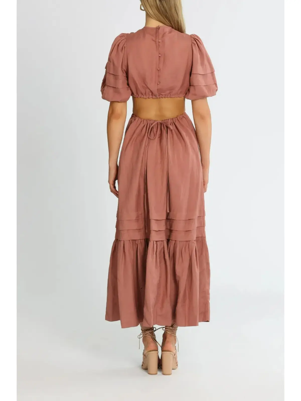 Shona Joy Vega Cut Out Open Back Midi Dress in Rose Size AU 6 - Image 3
