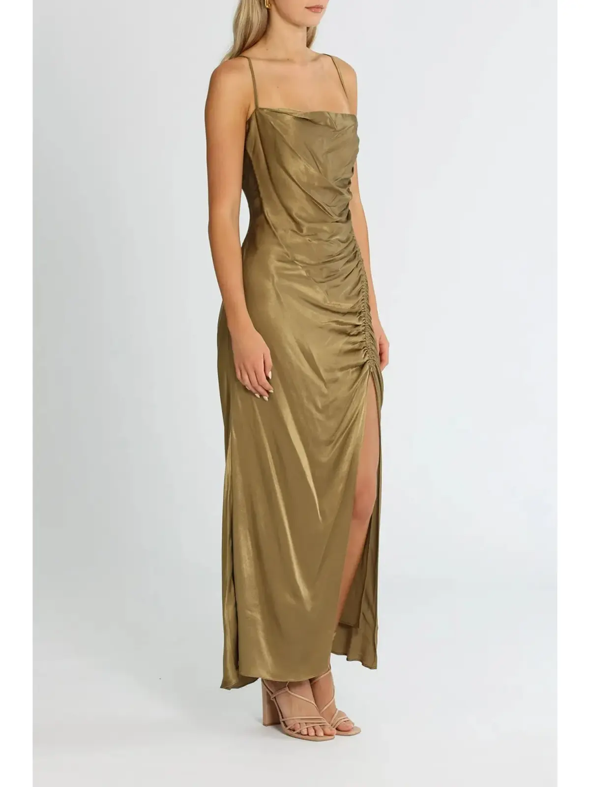 Shona Joy Thalia Bias Ruched Midi Dress in Cumin Size AU 6 - Image 2