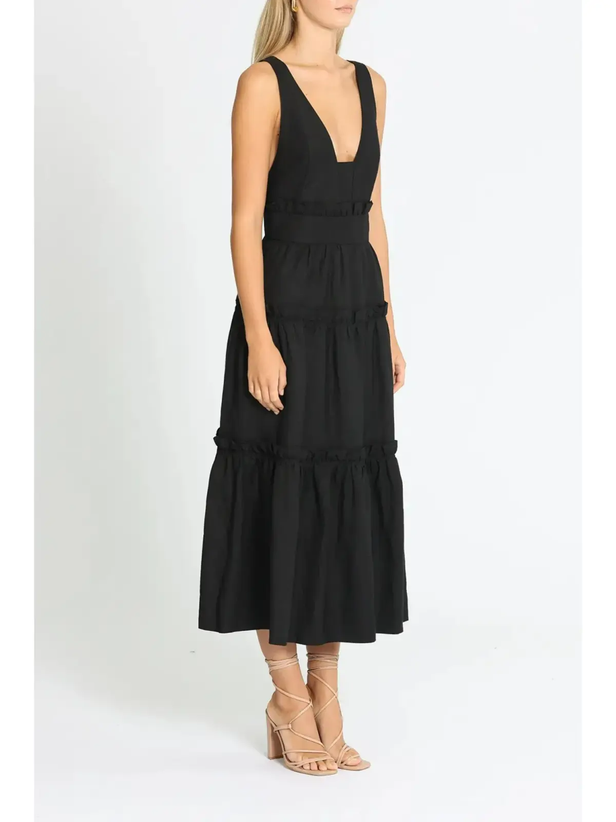 Shona Joy Tiered Midi Dress in Black Size AU 10 - Image 2