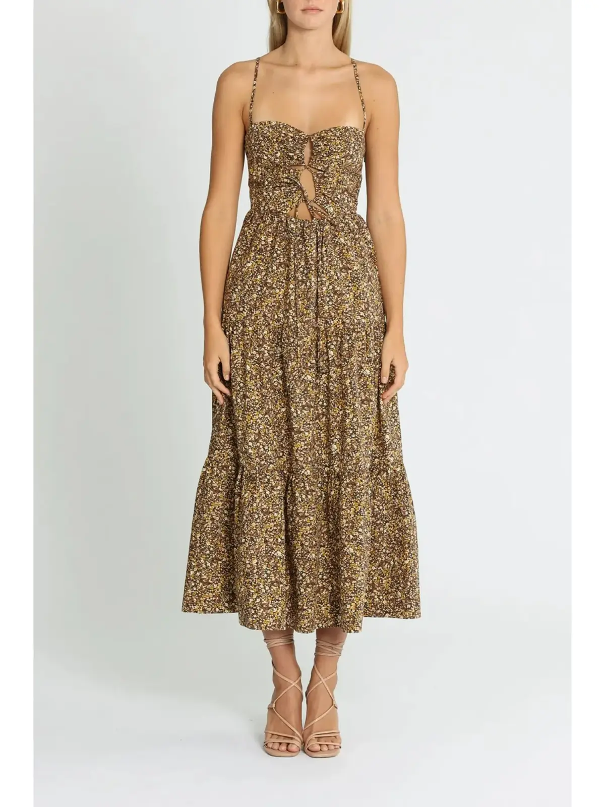Shona Joy Lilou Backless Midi Dress Print Size AU 14 - Image 1
