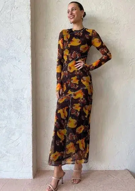 Sir The Label Jacques Mesh Panelled Midi Dress Expressionist Size 2 / AU 10 for rent on The Volte - main image