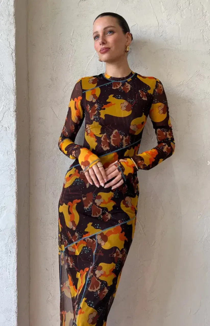 Sir The Label Jacques Mesh Panelled Midi Dress Expressionist Size 2 / AU 10 - Image 3