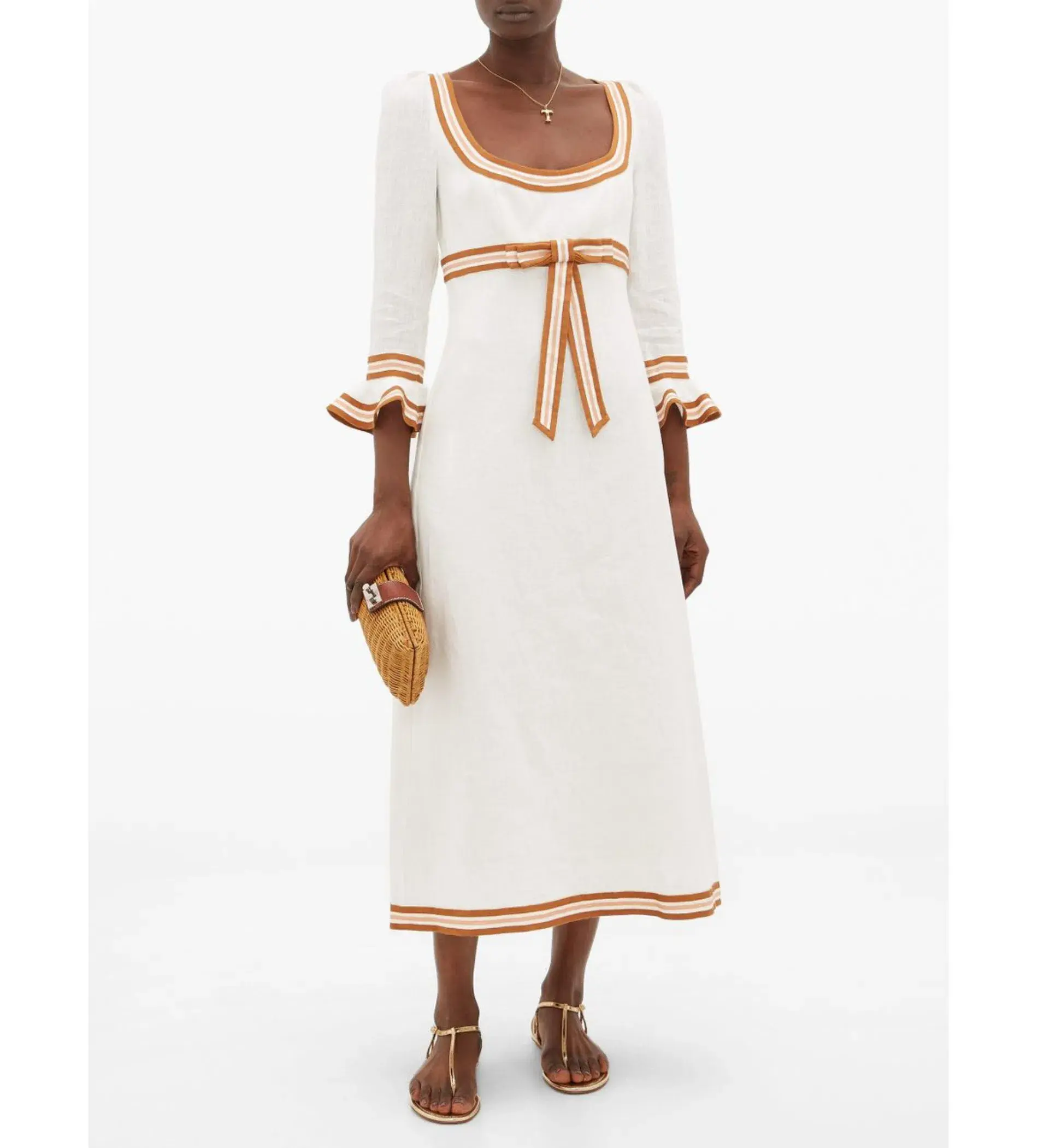 Zimmermann Super Eight Ribbon Midi Dress Ivory Size 1/Au 10 - Image 1