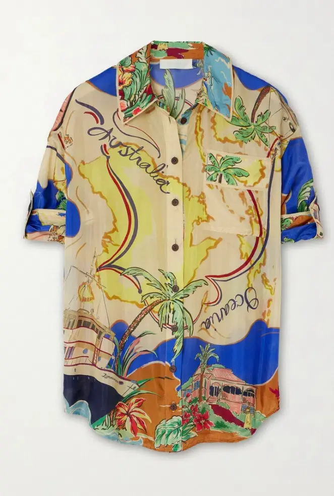  Zimmermann Alight Short Sleeve Shirt And Draw Waist Shorts Set Nautical Map Size 0/Au 8 for rent on The Volte - main image