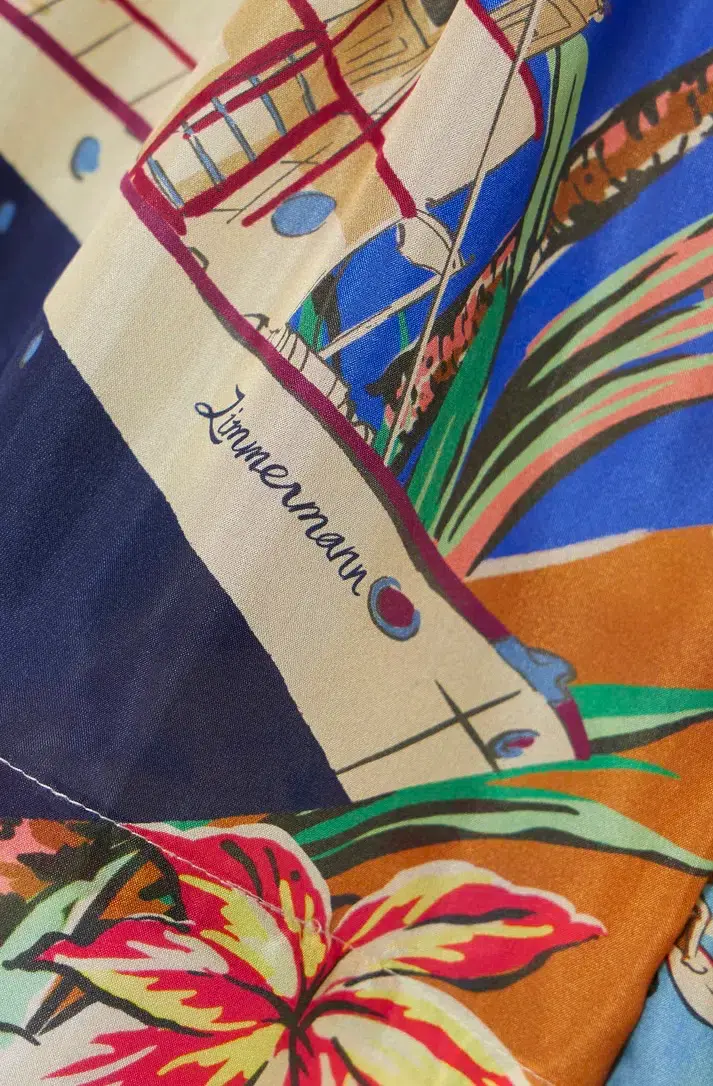  Zimmermann Alight Short Sleeve Shirt And Draw Waist Shorts Set Nautical Map Size 0/Au 8 for rent on The Volte - main image