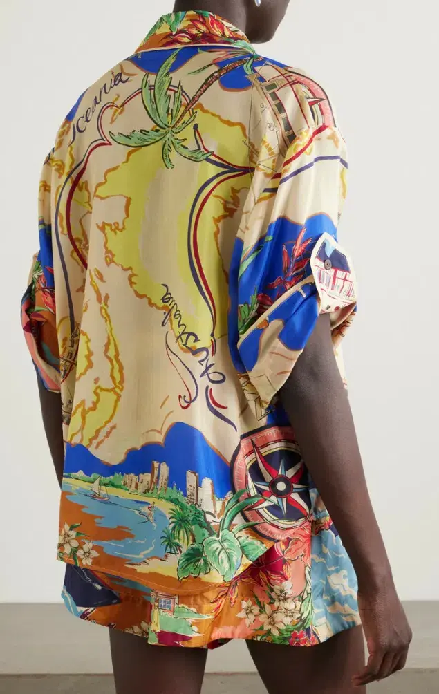  Zimmermann Alight Short Sleeve Shirt And Draw Waist Shorts Set Nautical Map Size 0/Au 8 for rent on The Volte - main image