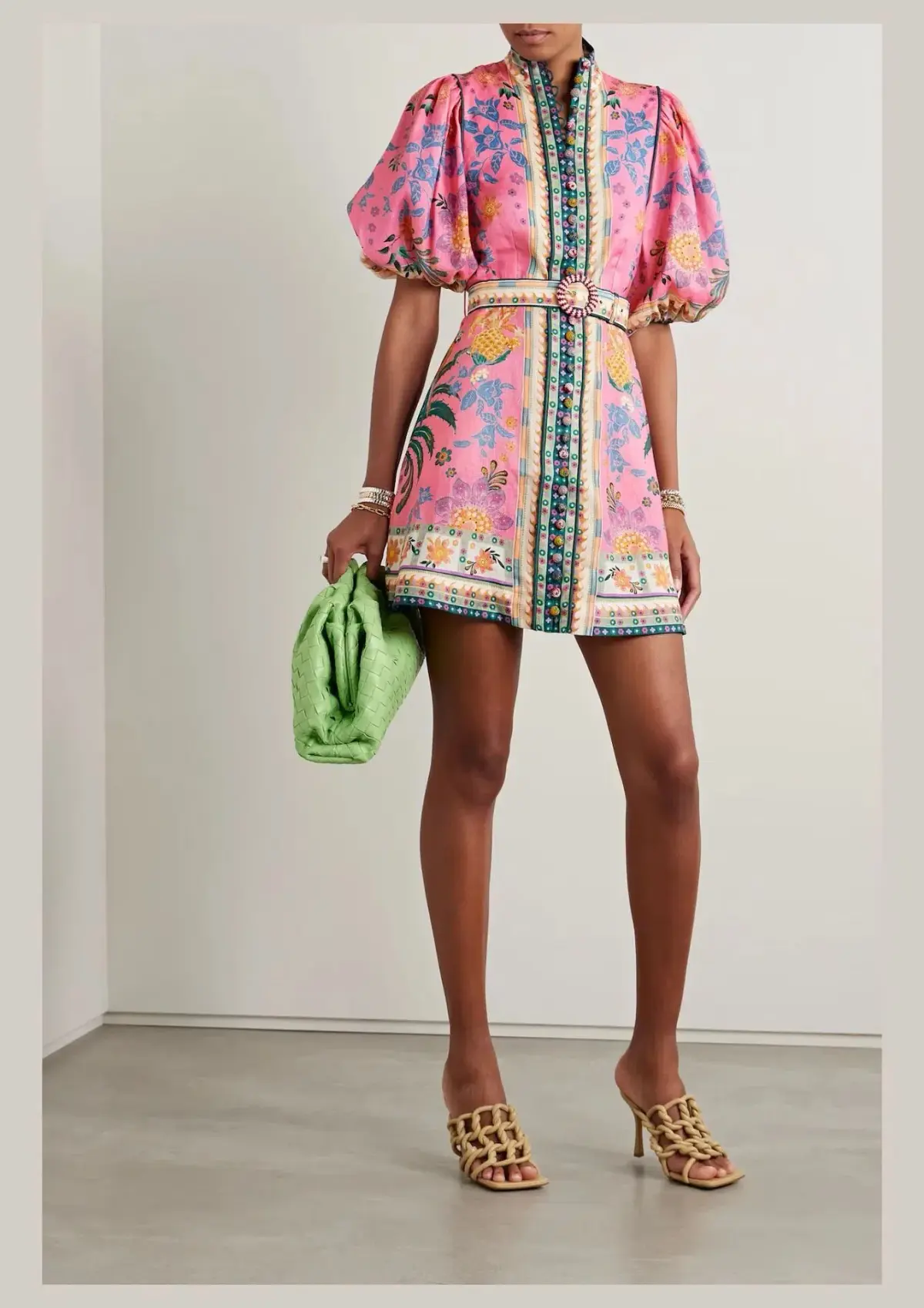 Zimmermann The Ginger Buttoned Mini Dress in Pink Multi Size 2/Au 12 - Image 1