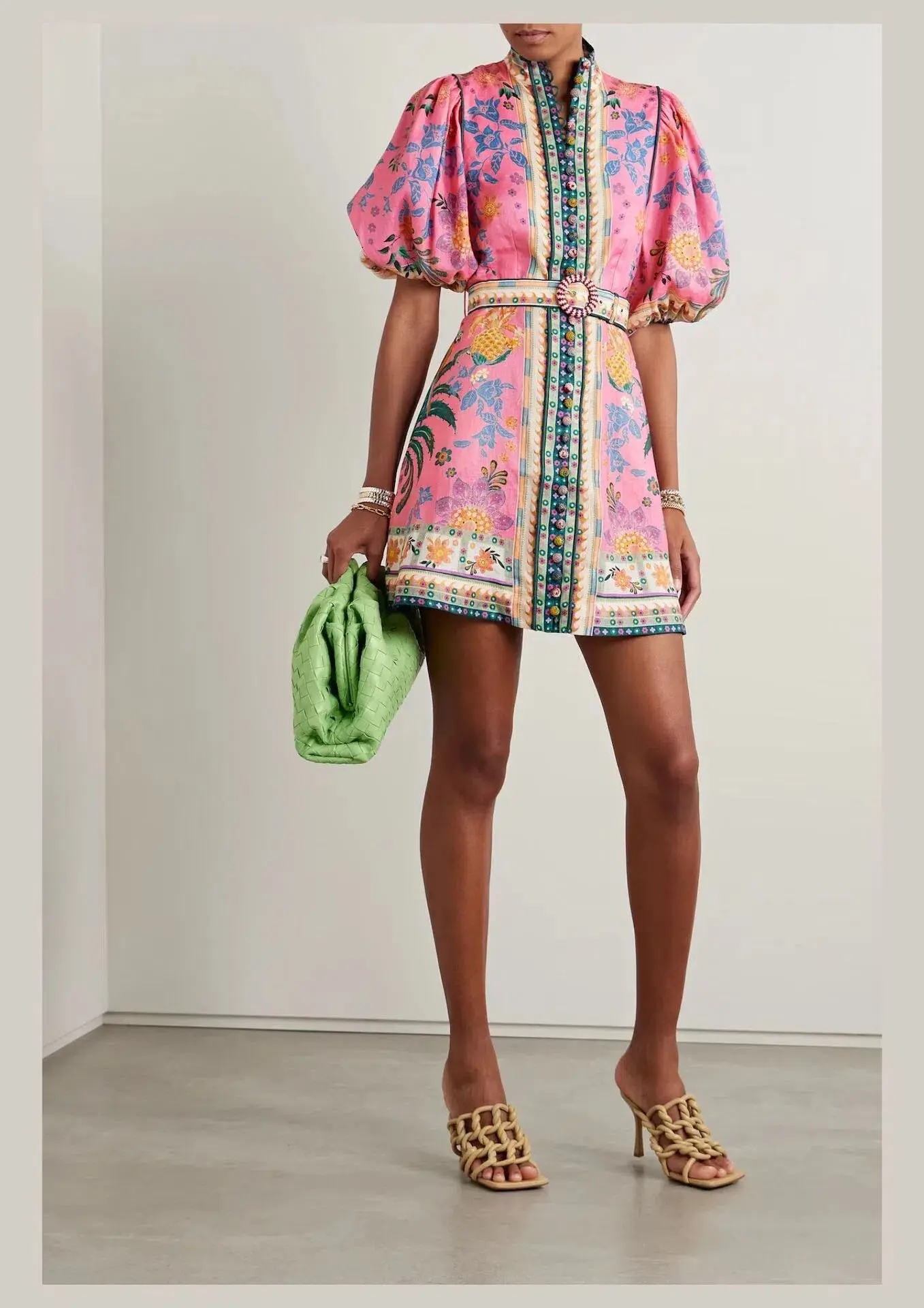 Zimmermann The Ginger Buttoned Mini Dress in Pink Multi Size 2/Au 12 - Image 1