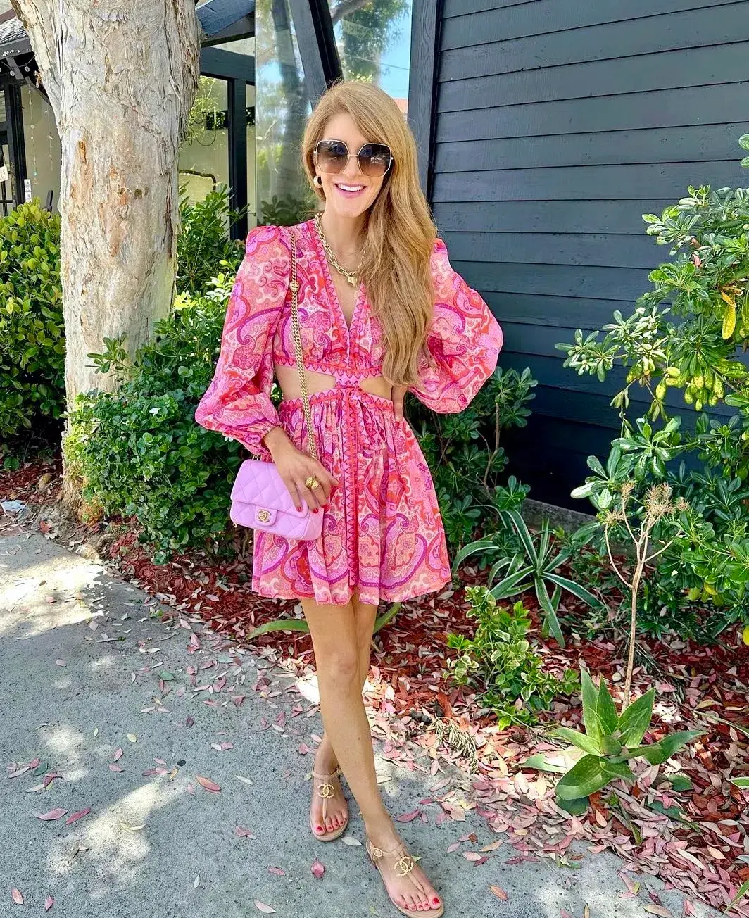 Zimmermann Halcyon Self Tie Mini Dress Pink Purple Paisley Size 2 / AU 12  for rent on The Volte - main image