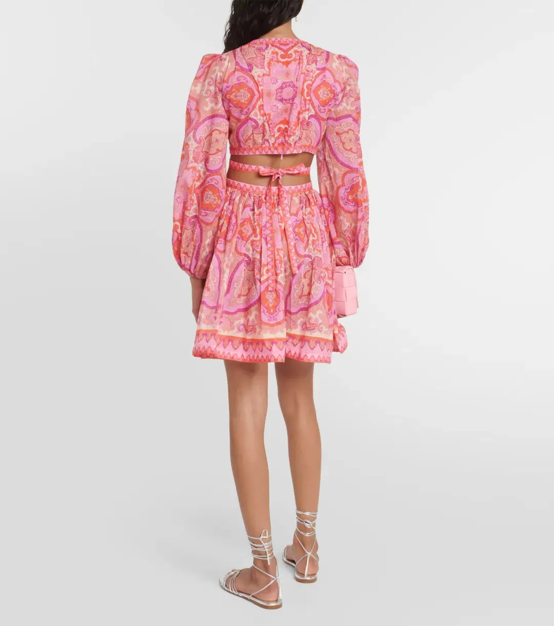 Zimmermann Halcyon Self Tie Mini Dress Pink Purple Paisley Size 2 / AU 12  for rent on The Volte - main image
