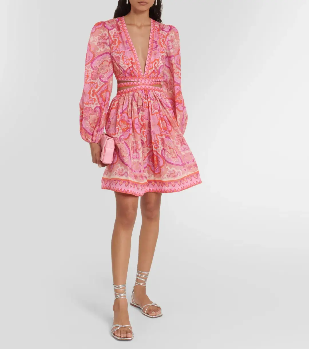 Zimmermann Halcyon Self Tie Mini Dress Pink Purple Paisley Size 2 / AU 12  for rent on The Volte - main image