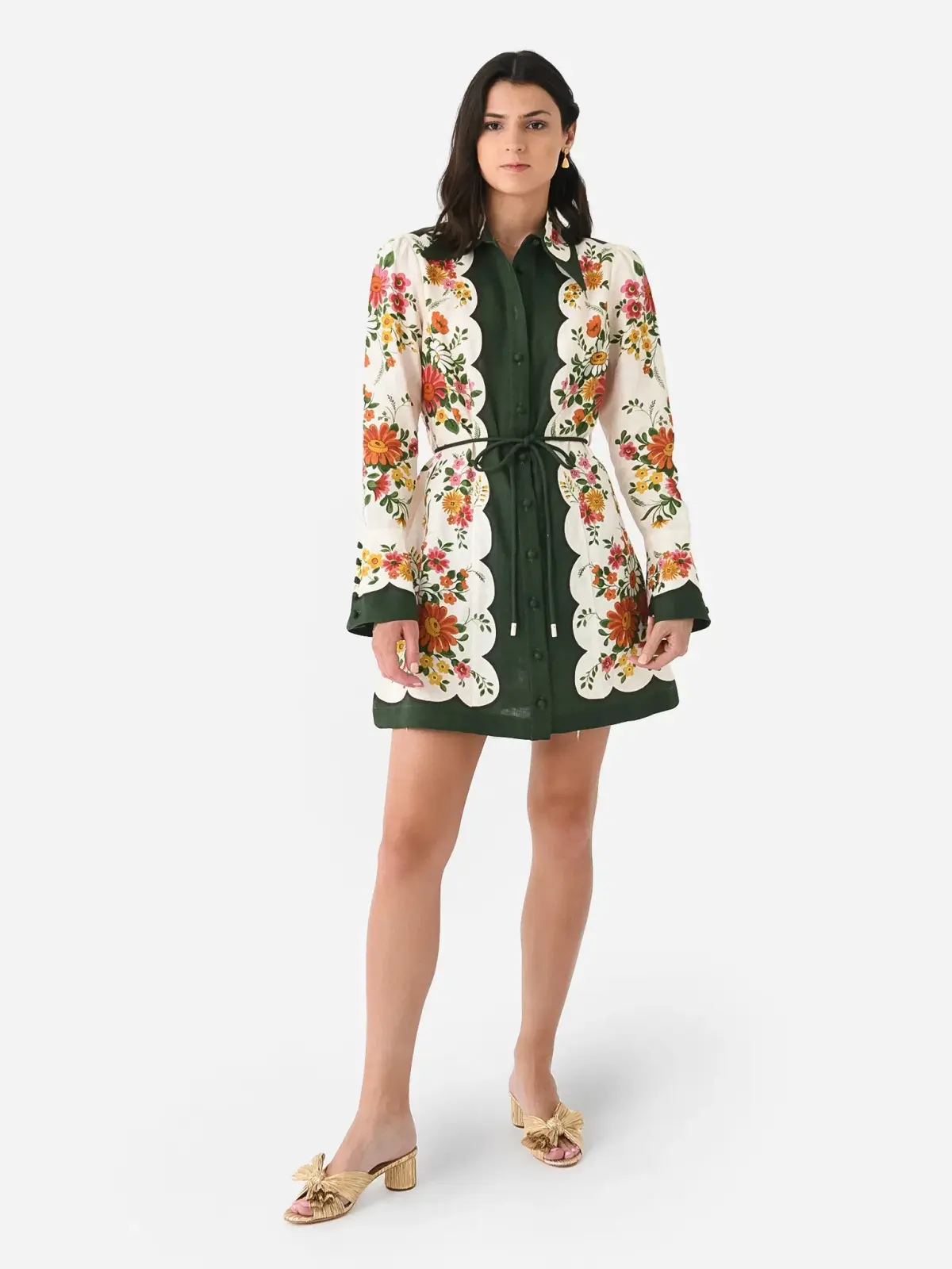 Alemais Elisabetta Mini Dress Green Print Size 12 - Image 2