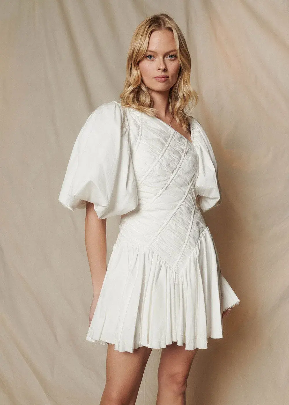 Aje Dawn Drawstring Mini Dress Ivory White Size 6 - Image 1