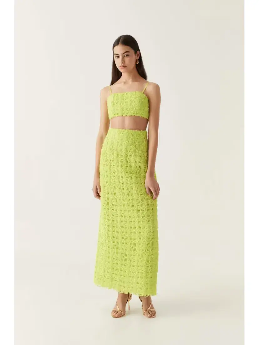 Aje Quintette Textured Bralette and Midi Skirt in Light Lime Green Size 8 - Image 1