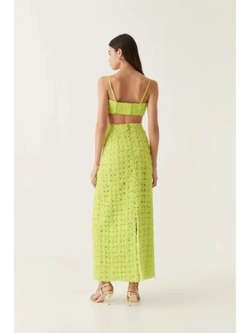 Aje Quintette Textured Bralette and Midi Skirt in Light Lime Green Size 8 - Image 3