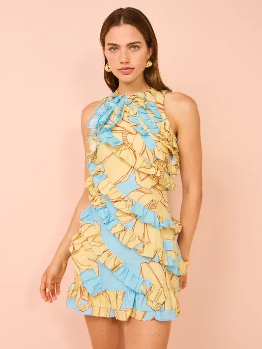 Issy Multi Frill Mini Dress in Summer Print Size 10 - Image 2