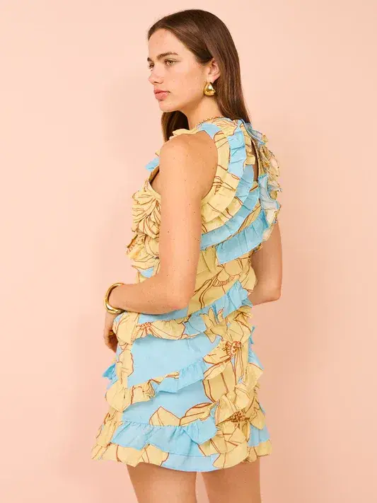 Issy Multi Frill Mini Dress in Summer Print Size 10 - Image 3