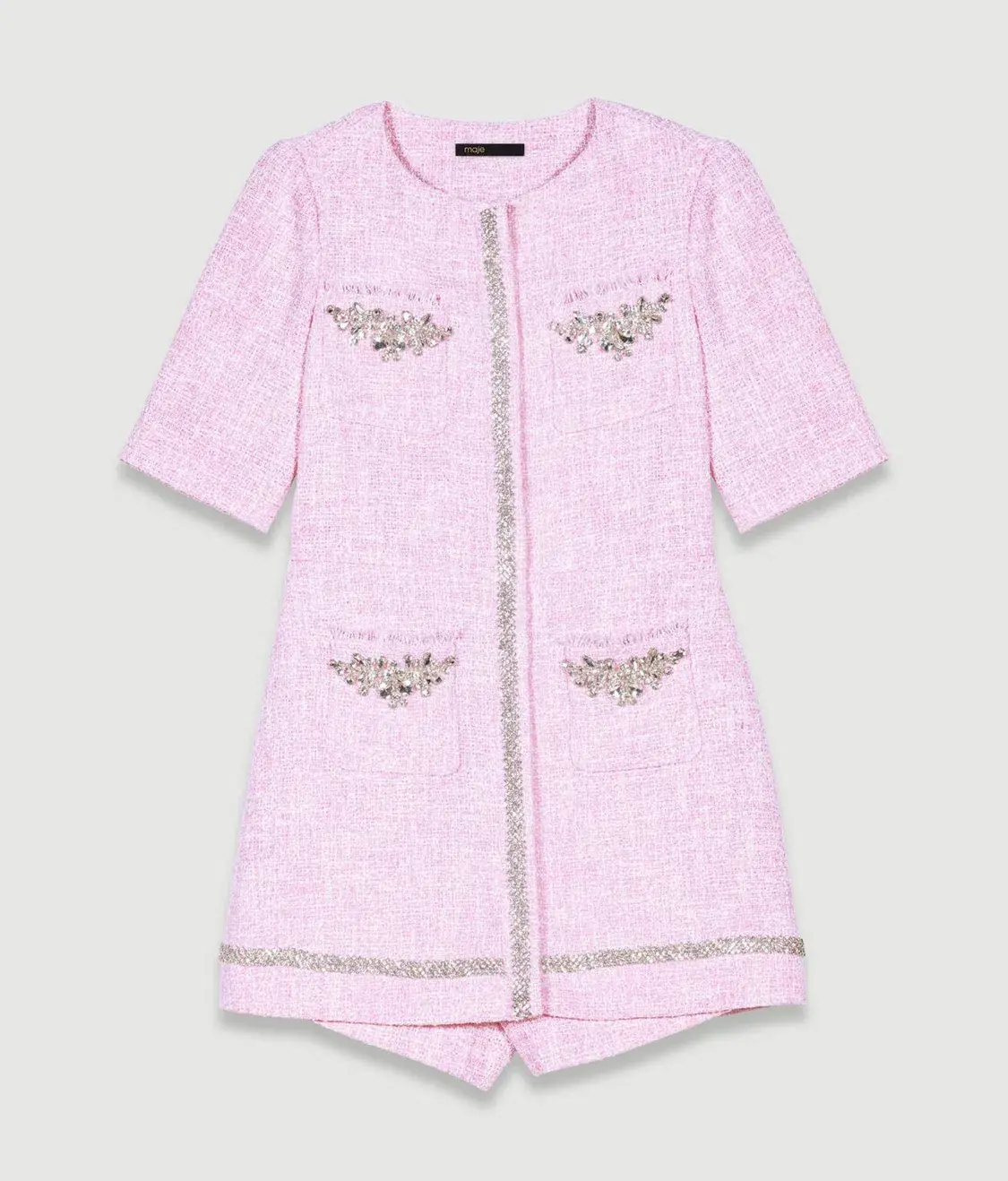 Maje Ipop Tweed Plaid Playsuit Pink With Diamontes Size EU 36 / AU 8 - Image 5