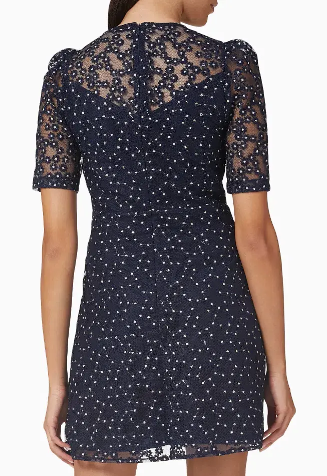 Sandro Lucianita Embellished Lace Mini Dress Midnight Blue Size 8 for rent on The Volte - main image