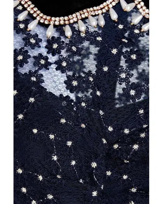 Sandro Lucianita Embellished Lace Mini Dress Midnight Blue Size 8 for rent on The Volte - main image