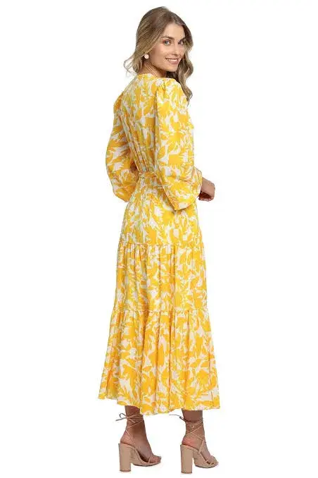 Rebecca Vallance Limoncello Long Sleeve Midi Dress Yellow Size 10 - Image 4