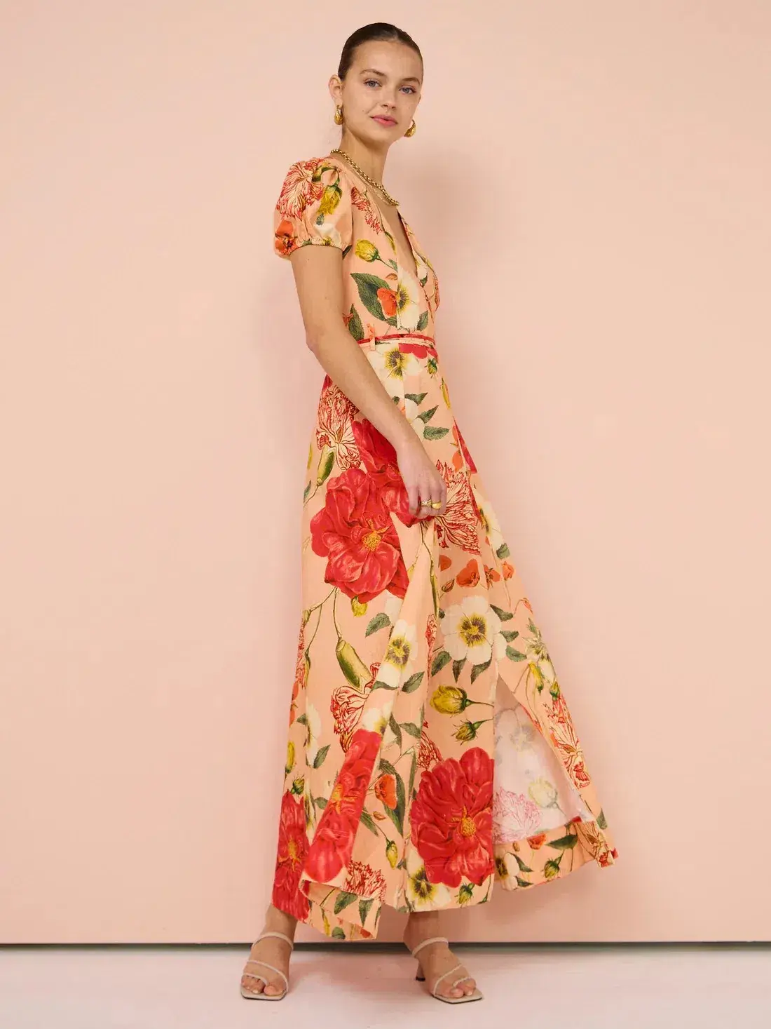 By Nicola Havanna Wrap Maxi Dress In Raspberry Punch Floral Size 8 - Image 2