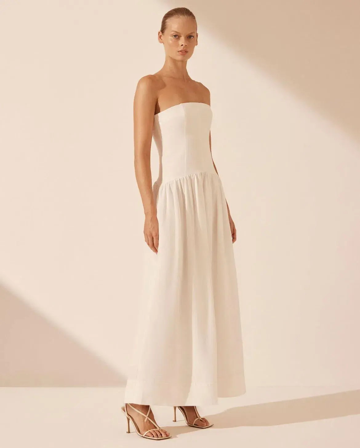 Shona Joy Blanc Linen Strapless Panelled Maxi Dress Ivory Size 8 - Image 4