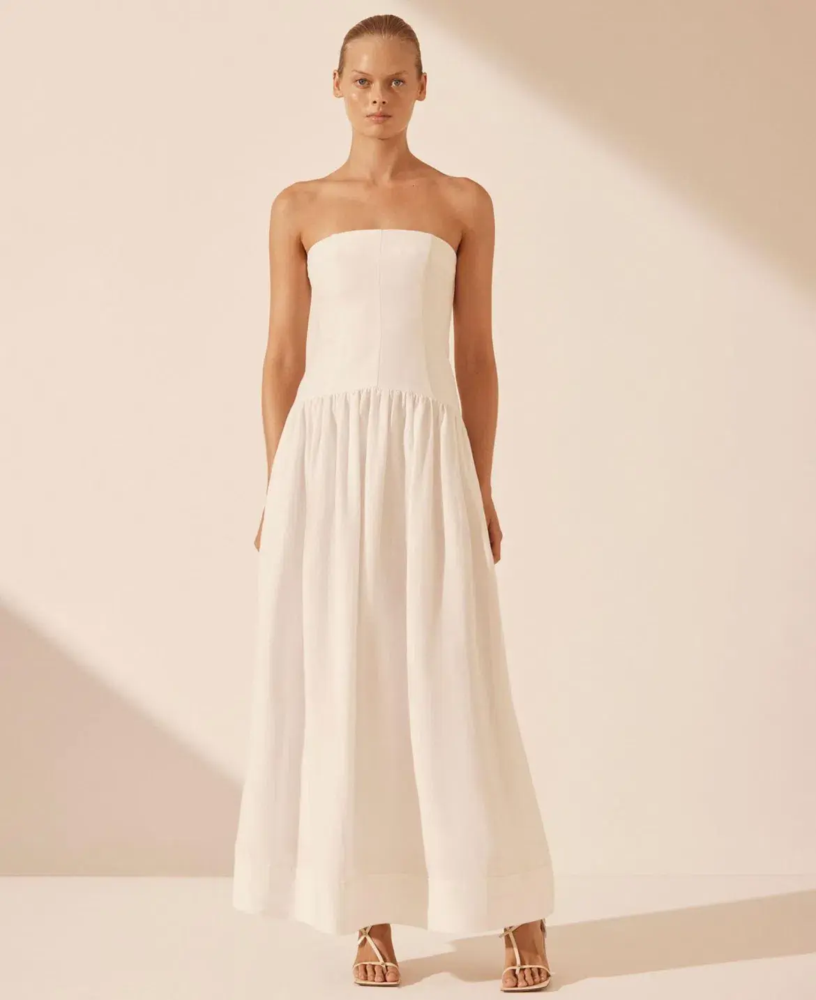 Shona Joy Blanc Linen Strapless Panelled Maxi Dress Ivory Size 8 - Image 1