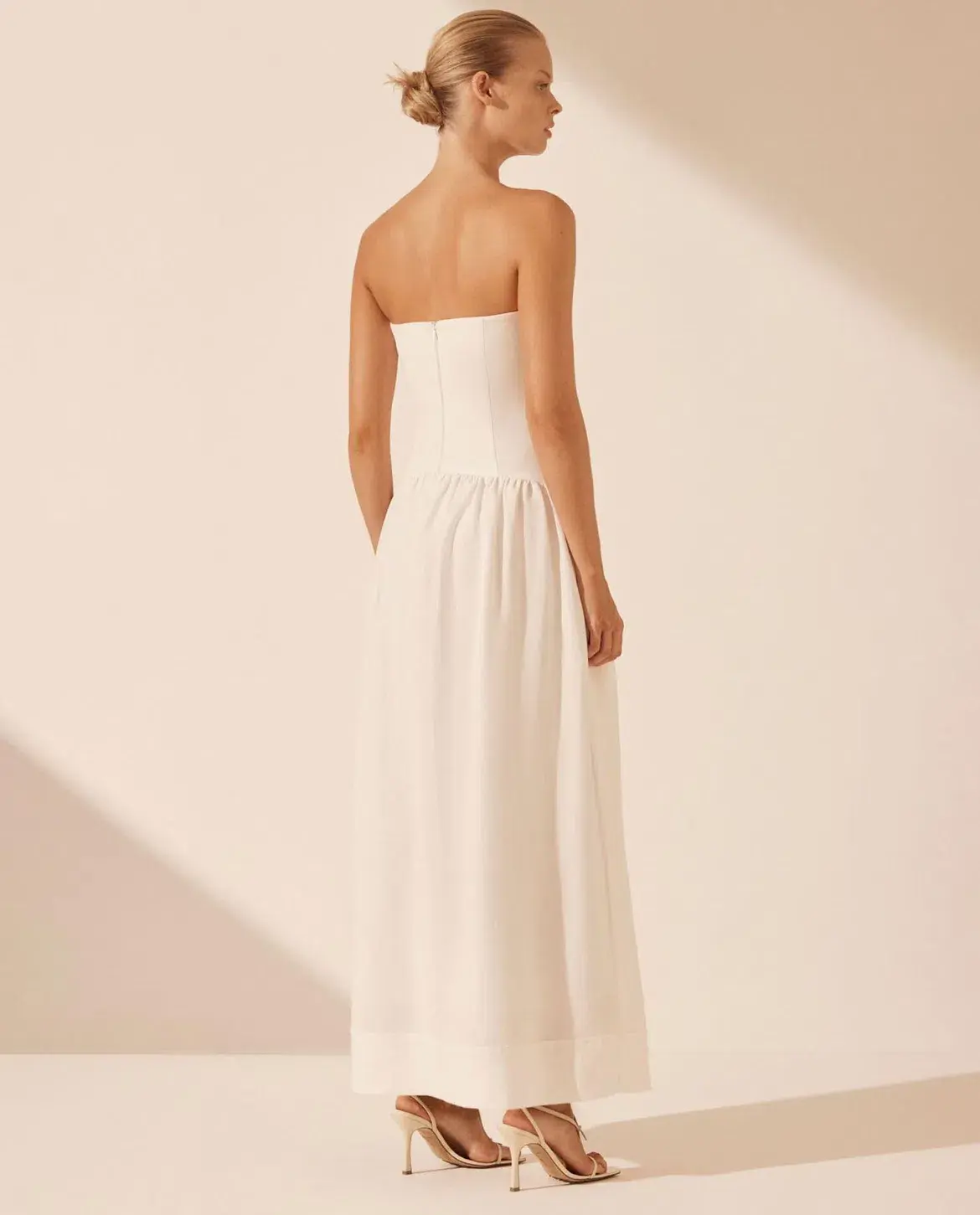 Shona Joy Blanc Linen Strapless Panelled Maxi Dress Ivory Size 8 - Image 3