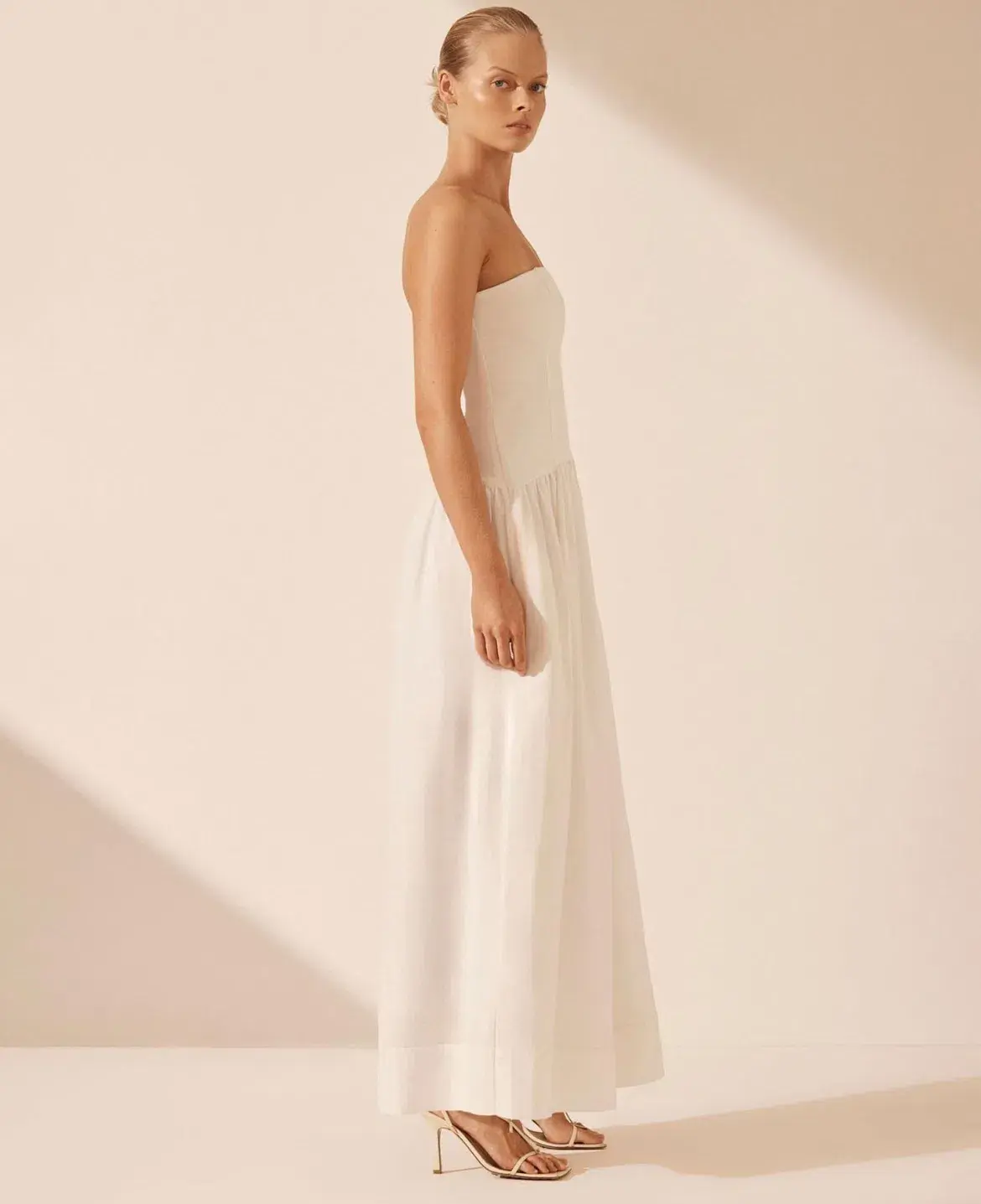 Shona Joy Blanc Linen Strapless Panelled Maxi Dress Ivory Size 8 - Image 5
