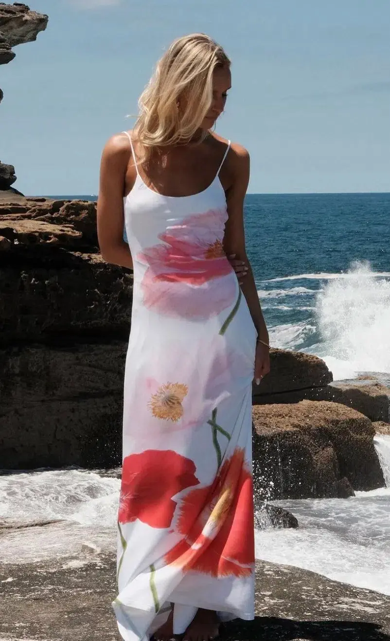 With Harper Lu Low Back Maxi Dress in Citrus Poppy Size XS / AU 6 for rent on The Volte - main image