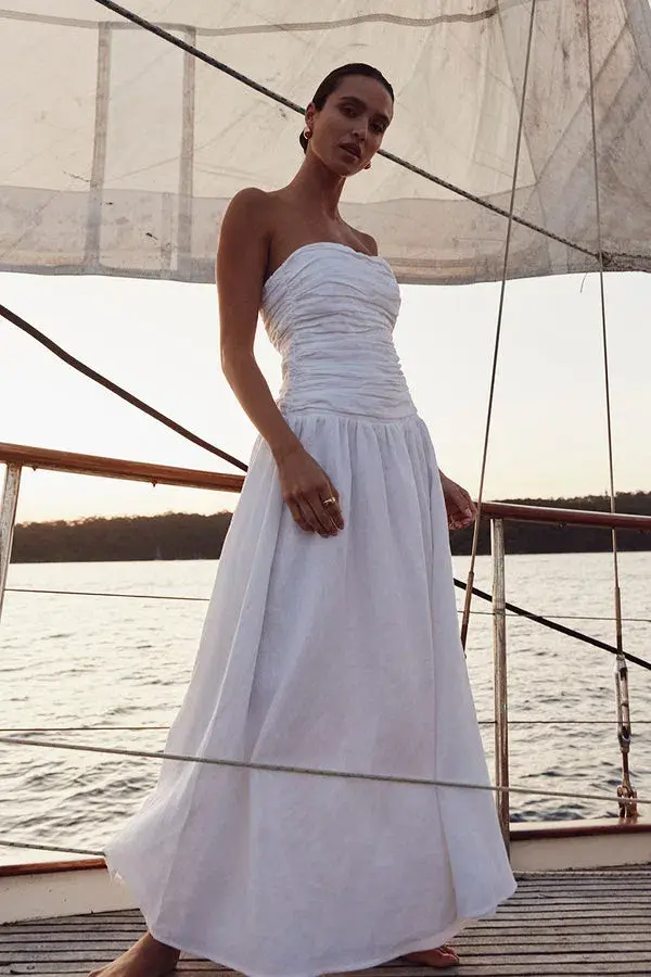 Dissh Catania Linen Strapless Dress White Size 6 for rent on The Volte - main image