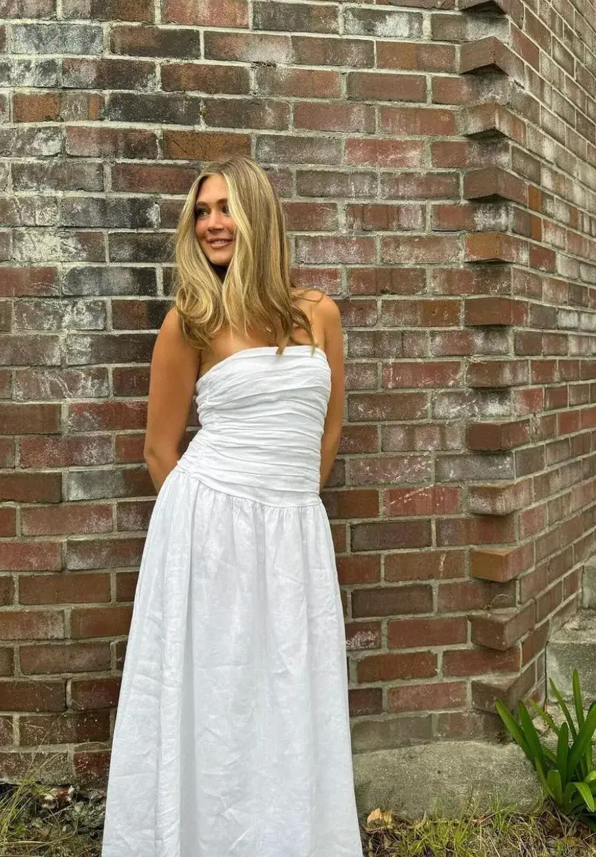 Dissh Catania Linen Strapless Dress White Size 6 for rent on The Volte - main image