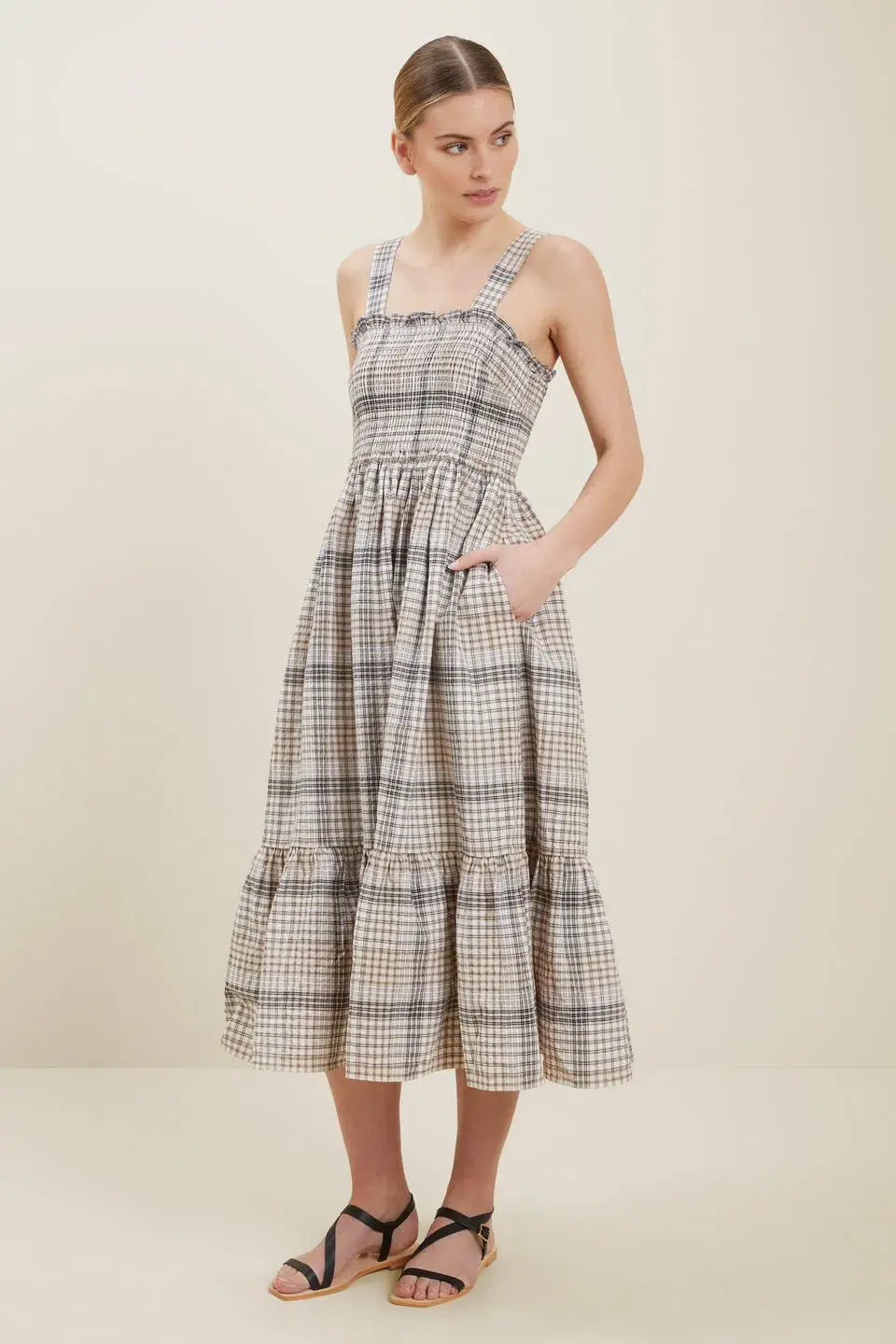 Seed Heritage Textured Check Midi Dress Print Size 10 - Image 2